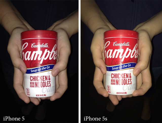 Comparison of iPhone 5 flash (left) and iPhone 5s with TruTone flash (right)