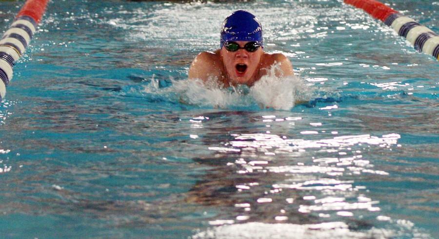 Andrew Ball propels himself forward with the breast stroke. 