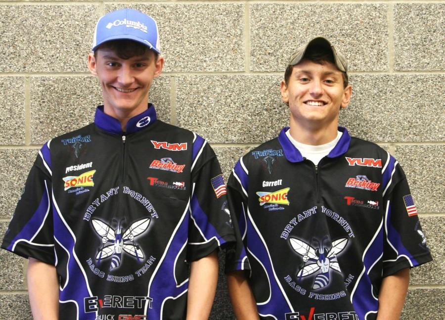 Gage Marvel and Garrett Jarvis show off their new fishing shirts.  