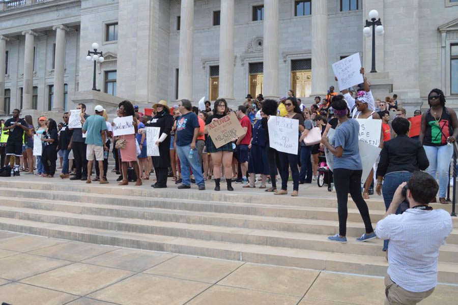 Community+members+participate+in+a+protest+against+police+brutality+at+the+Arkansas+state+capitol+July+8.+%7C+Photo+courtesy+2015+graduate+Katherine+Miller