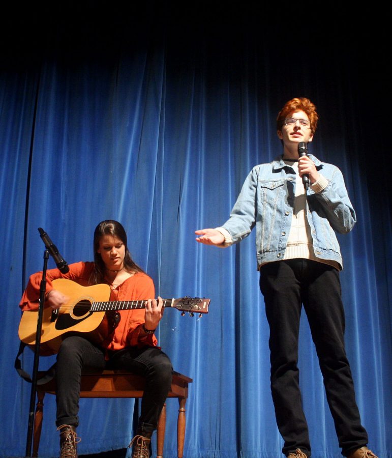 Juniors Madison Treat and Michael Fuhrman perform at the annual talent show March 16. It was their third year on stage.