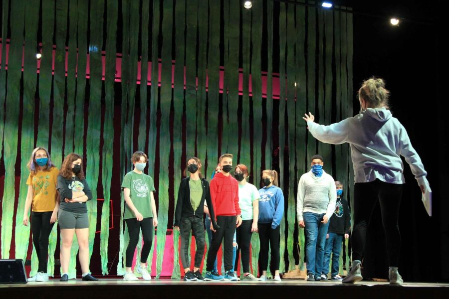 Choreographer Ansleigh Clay directing the cast of Shrek The Musical
