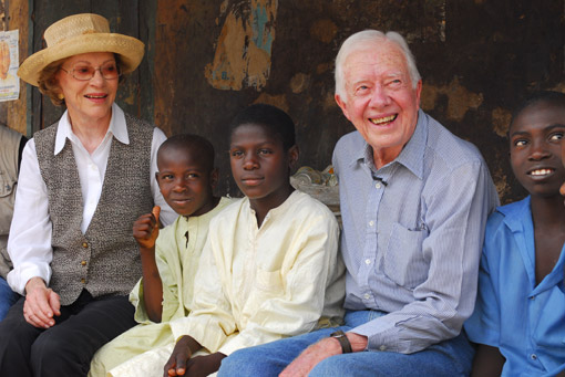Jimmy Carter and his wife Rosalynn visit children with schistosomiasis in Nasarawa North, Nigeria in 2007. The Carters visited to bring attention to disease prevention.
Credit- The Carter Center