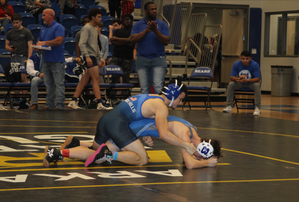 Jett Smith gets pinned down causing him to lose the match on February, 8 2024 at Sylvan Hills High School.  