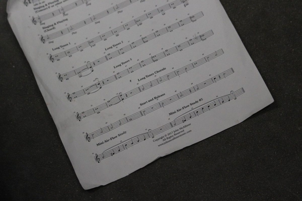 Warm-up sheet music used for practice.