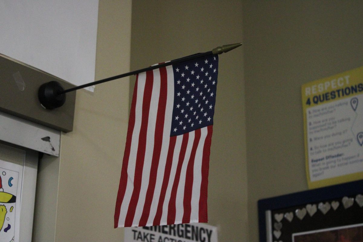 American flag displayed in a classroom.