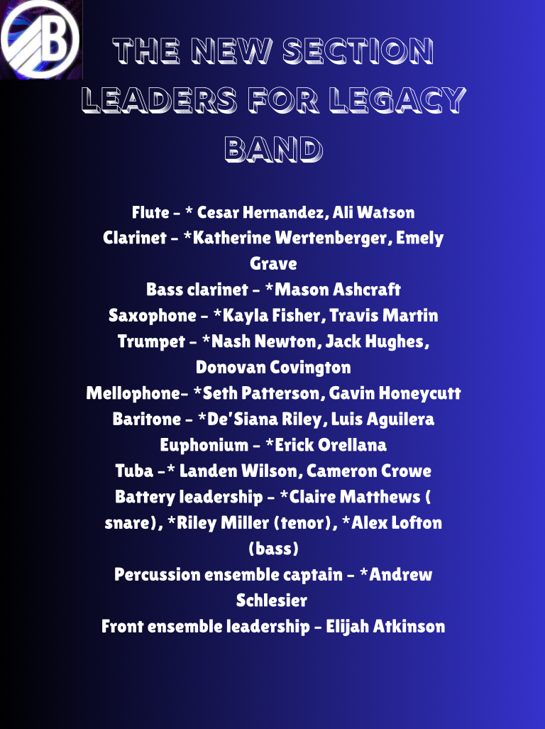 Graphic of the Legacy Band section leaders  