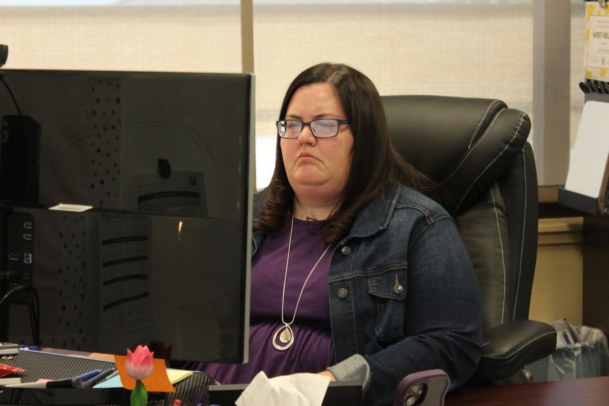 Head counselor Jennifer Watkins looks up students schedule as apart of her daily work. Watkins was promoted to head counselor in 2023. “They saw me trying to make things better and improve everything around me,” Watkins said. “Whether that is events, or communications, or whatever, I'm always looking for ways to make it better.”