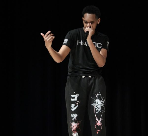 Junior Lamont Conley beatboxes during a talent show at the choir kickback on Jan. 15. Students participating in the talent show weren’t allowed to just sing, meaning they either had to play an instrument or showcase a completely different talent.